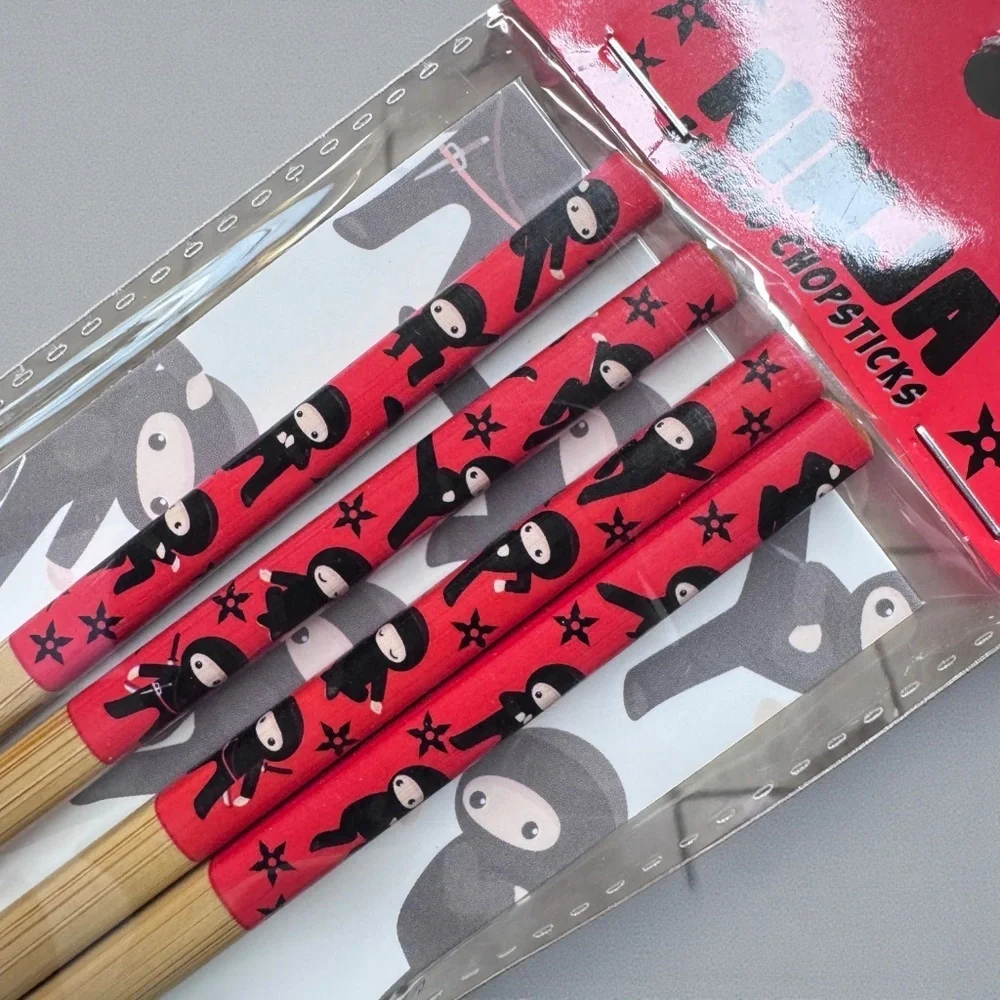 Set of 3 Bamboo Chopsticks, NWT Cute Sushi, Ninja & Mushroom Designs, Reusable